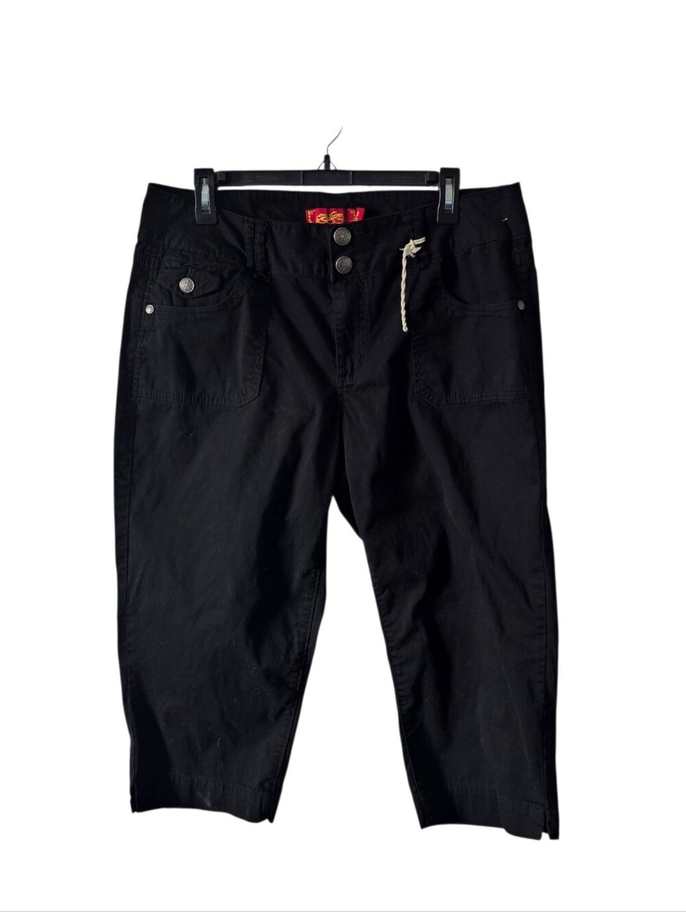 One 5 One One Song Black Utility Capris Pants Size 14 Cargo Cropped Y2K Gorpcore